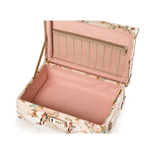 13 Inch Pu Leather Small Suitcase Floral Decorative Box With Straps For Women