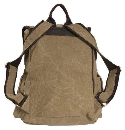 16 Oz Canvas Backpack Vintage Design W/Leather Trim, 3306 Khaki