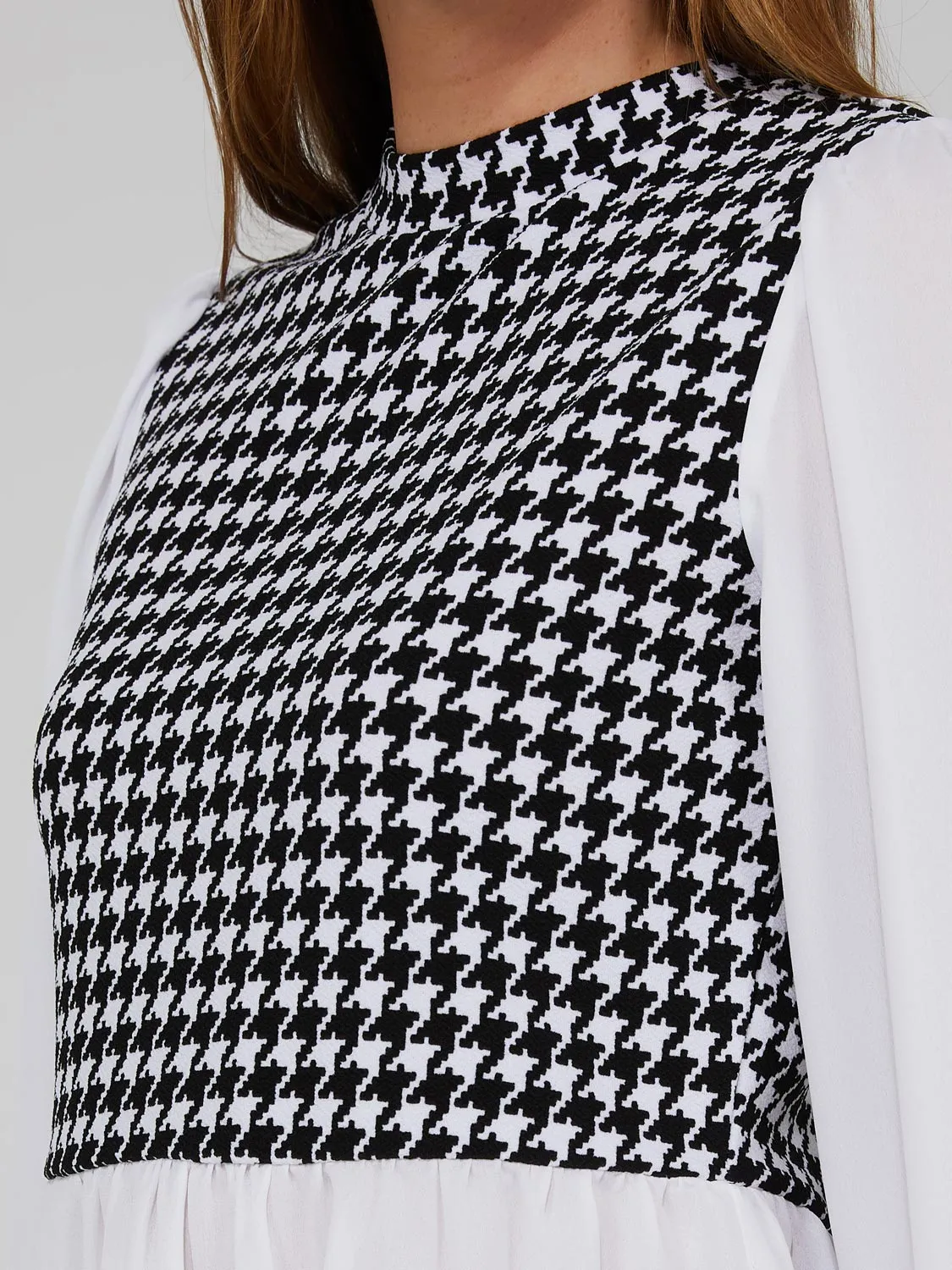 2-Fer Houndstooth Vest With Crepe Long Sleeve Top