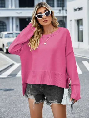 2024 Winter New Round Neck Women's Christmas Bell Sleeve Solid Color Casual Pullover Sweater