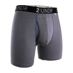 '2UNDR' Men's Swing Shift 6" Boxer Brief - Grey / Blue