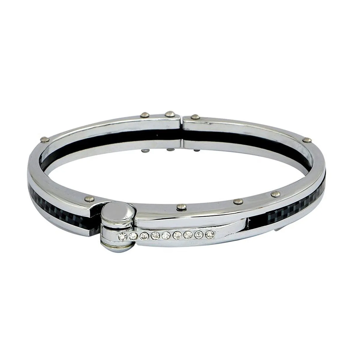 316L Stainless Steel Black Oval Openable Kada Bracelet For Men