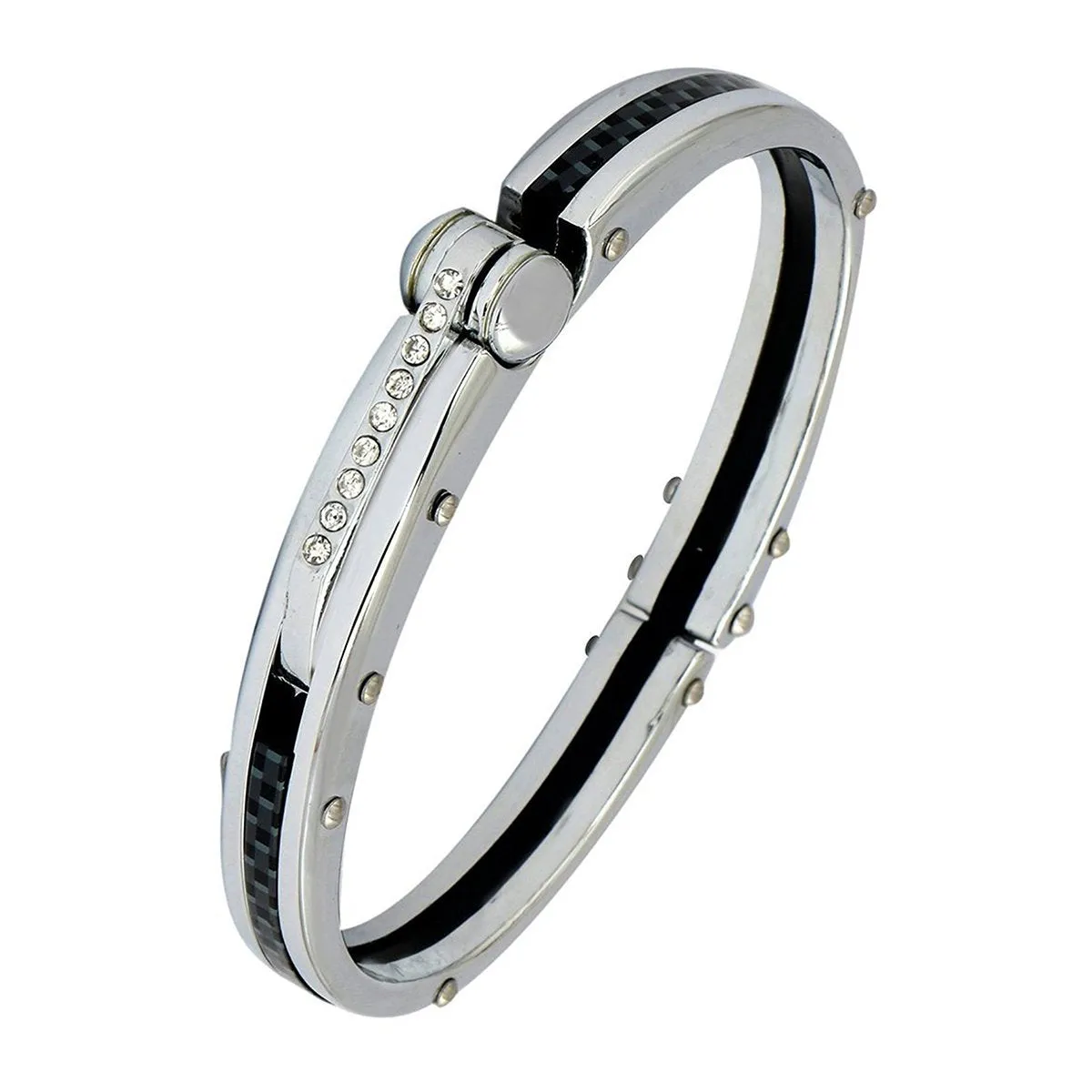 316L Stainless Steel Black Oval Openable Kada Bracelet For Men