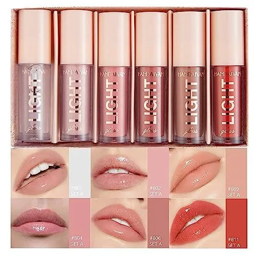 6PCS Hydrating Lip Gloss Neutral Nude Nourishing Glossy Lipgloss