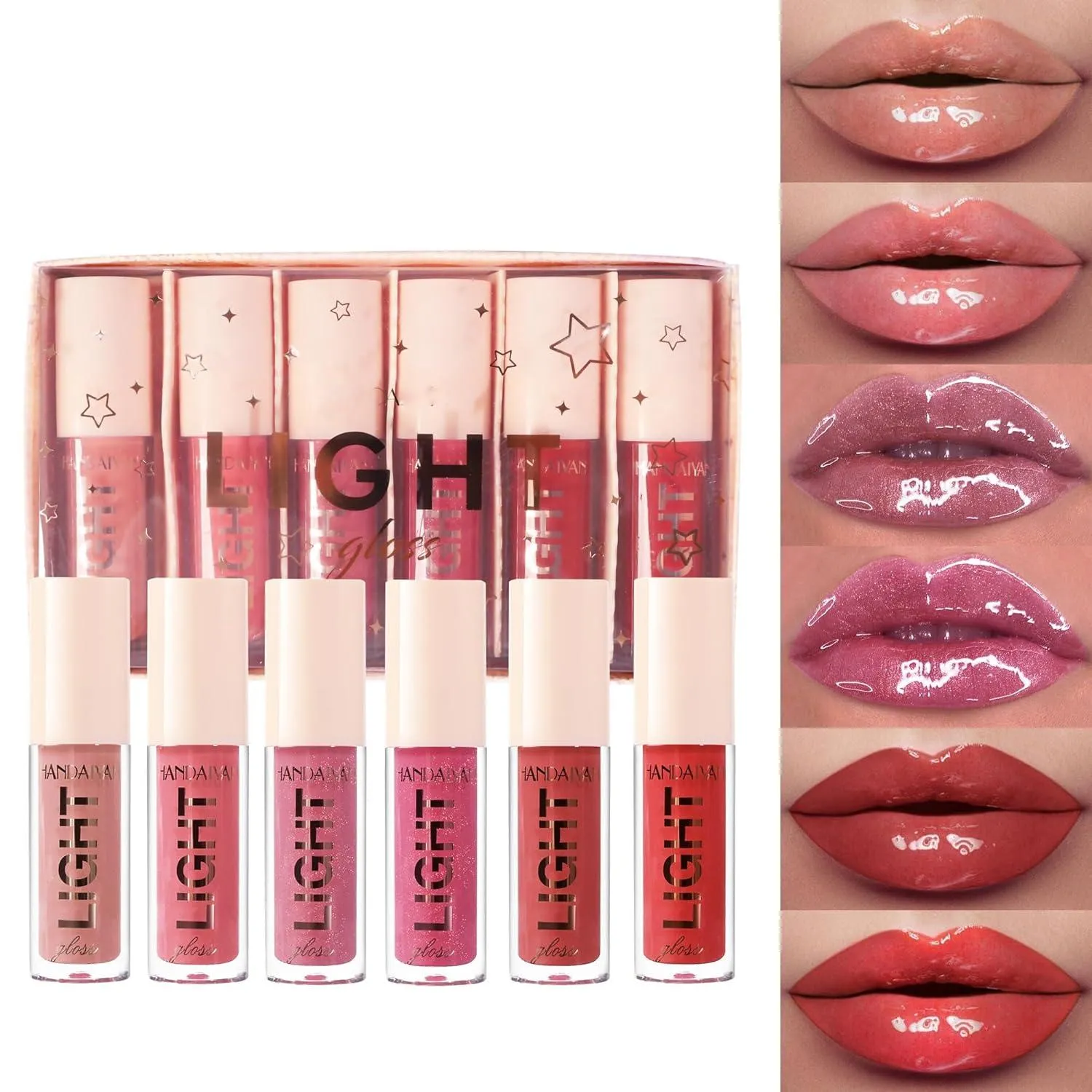 6PCS Hydrating Lip Gloss Neutral Nude Nourishing Glossy Lipgloss