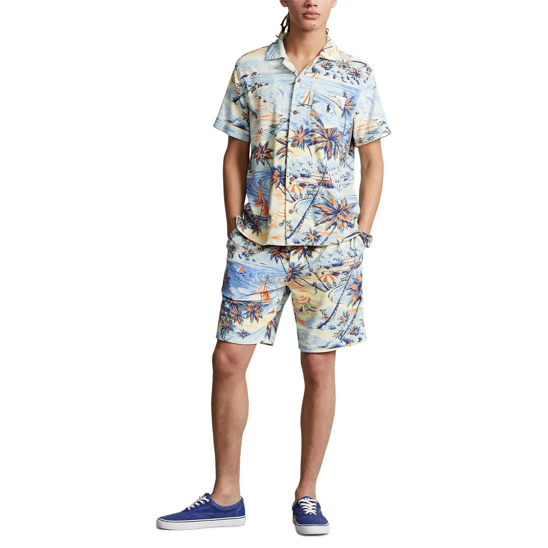 9-Inch Tropical-Print Terry Short Hawaiian Beach Bazaar - SS23