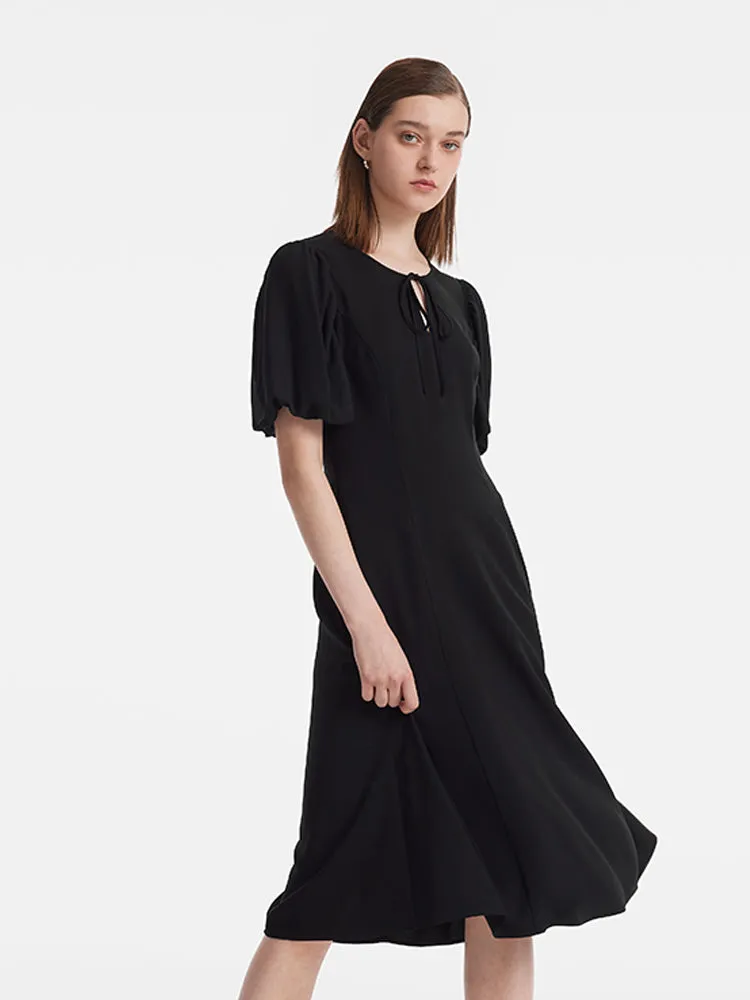 Acetate Gathered Waist Women Midi Dress