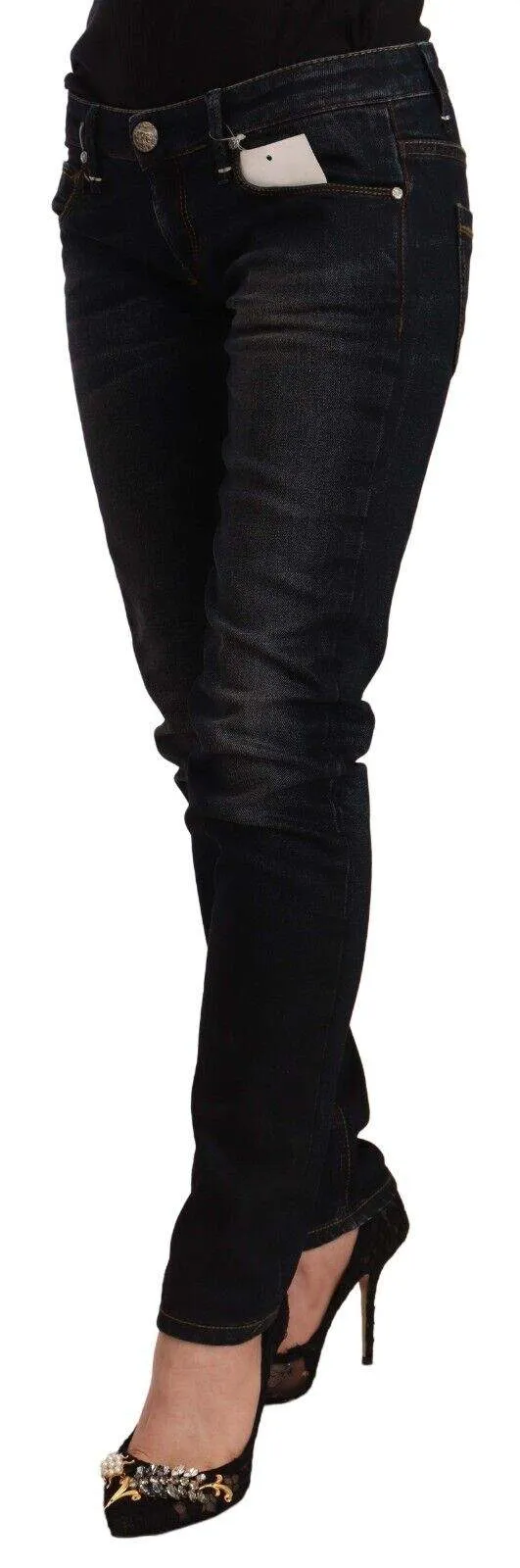 Acht Black Washed Cotton Low Waist Slim Fit Denim Jeans