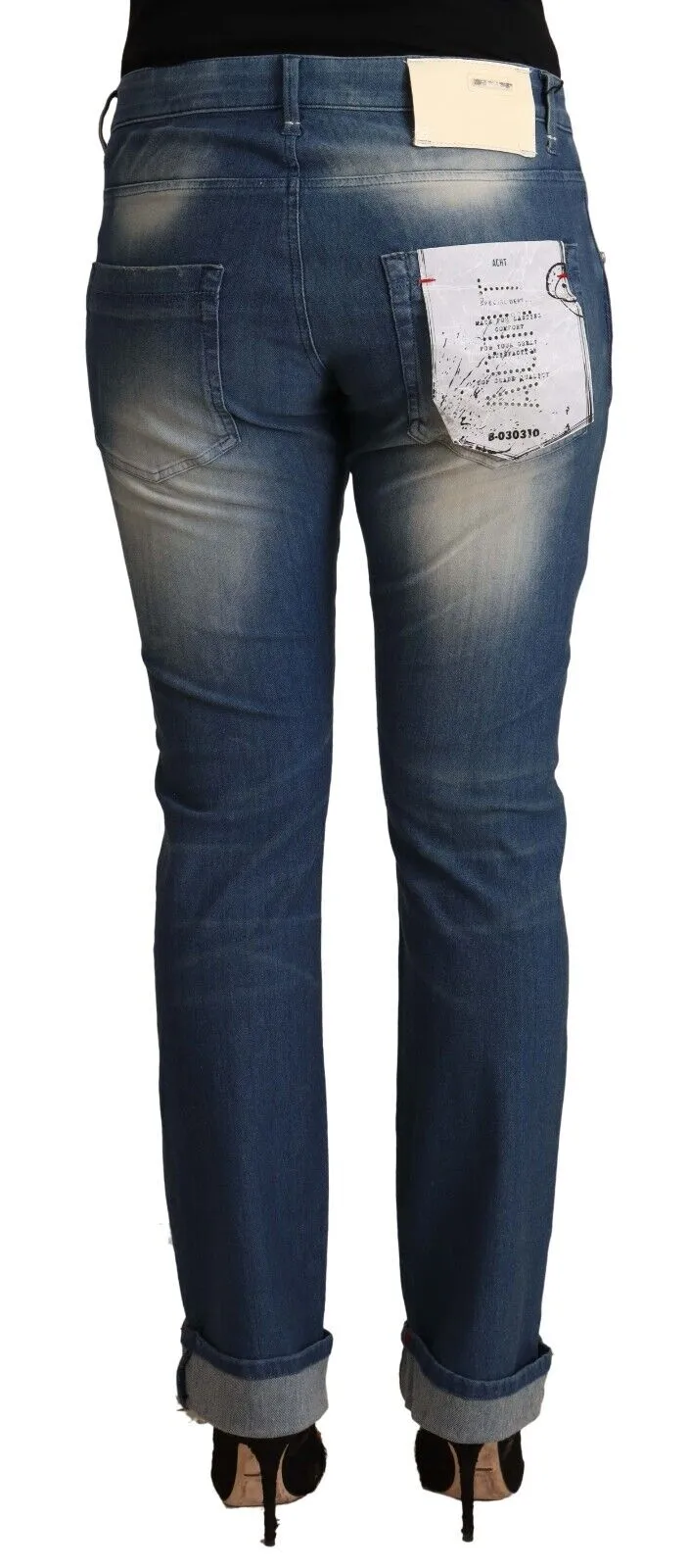 Acht Blue Washed Mid Waist Folded Hem Skinny Jeans