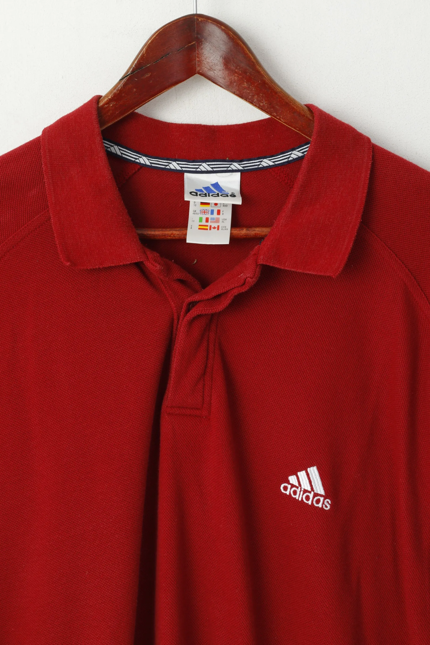 Adidas Men XL Polo Shirt Maroon Cotton 3 Stripe Plain Short Sleeve Top