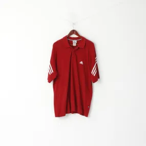 Adidas Men XL Polo Shirt Maroon Cotton 3 Stripe Plain Short Sleeve Top