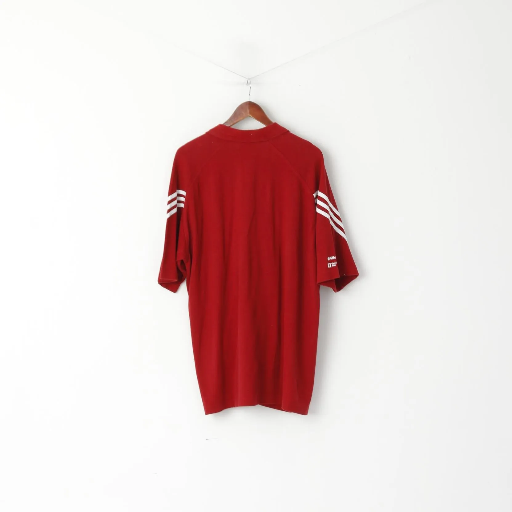 Adidas Men XL Polo Shirt Maroon Cotton 3 Stripe Plain Short Sleeve Top