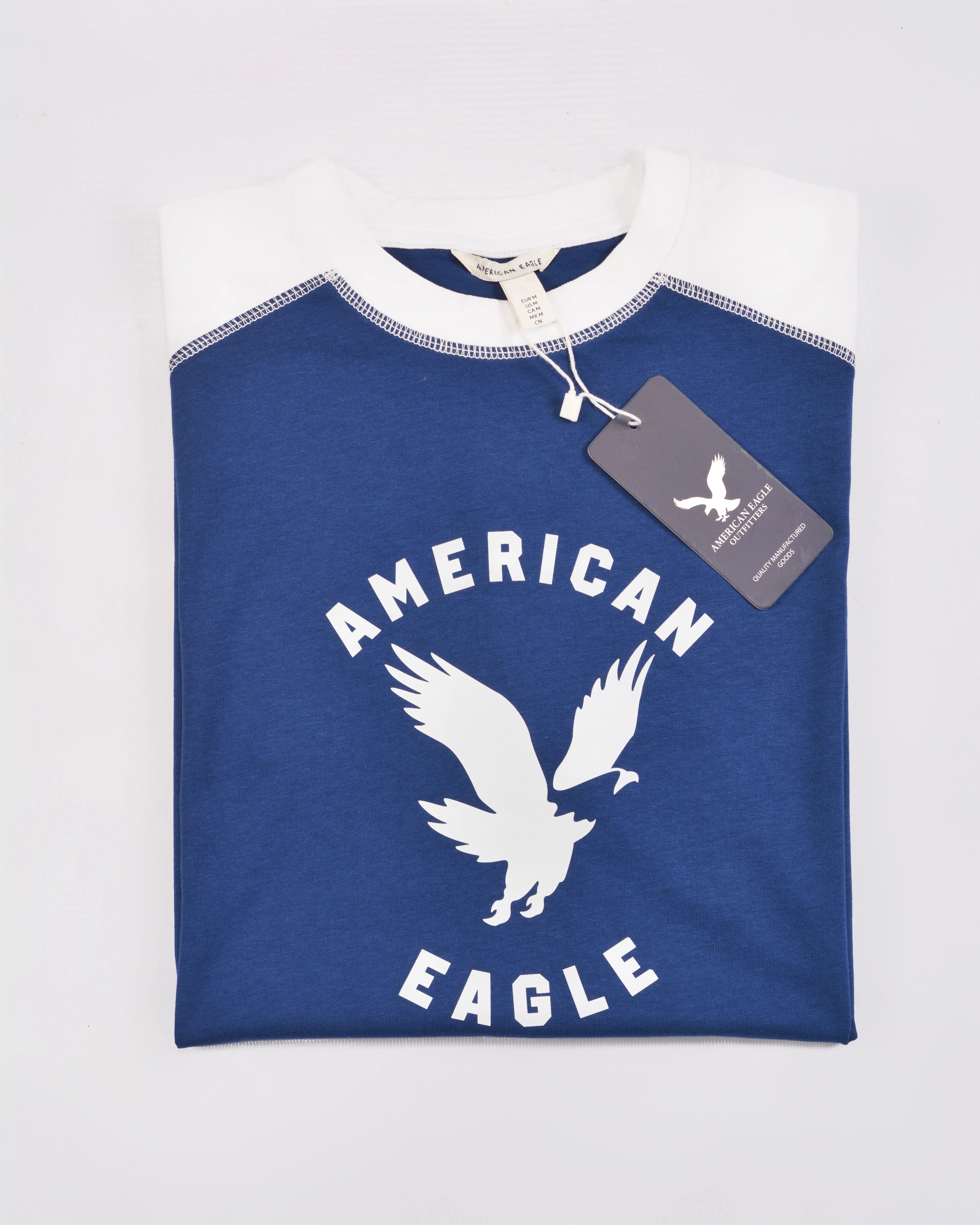 Ae Super Soft Raglan Logo Graphic T-shirt Contrast Stitch Blue /White