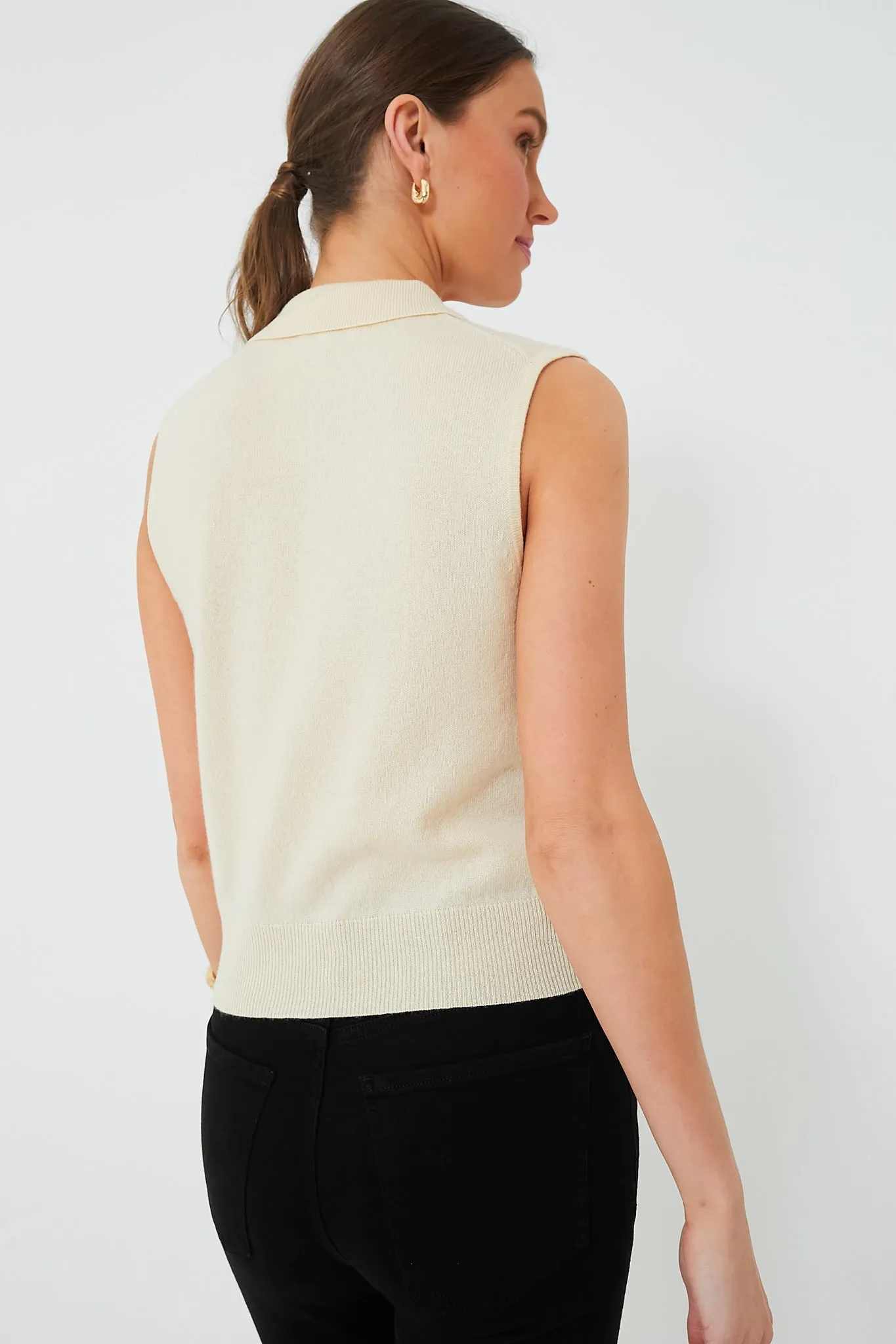 Alabaster Gleam Cashmere Mix Sleeveless Polo