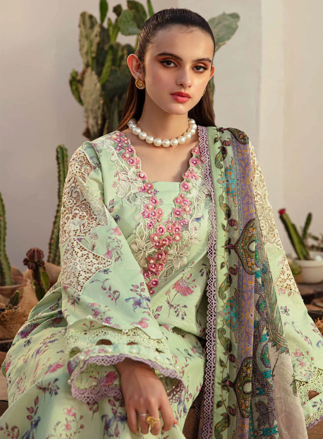 Alif Affordable By AJR Couture Embroidered Lawn 3 Piece Unstitched Suit AJR24AA AFL-08 MINT Magic