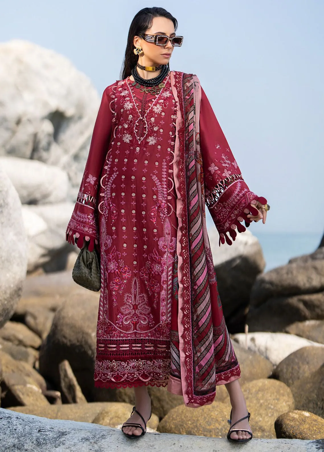 Alif By AJR Couture Signature Luxury Embroidered Lawn 3 Piece Unstitched Suit AJRC24ASLL-05 ELEGANZA