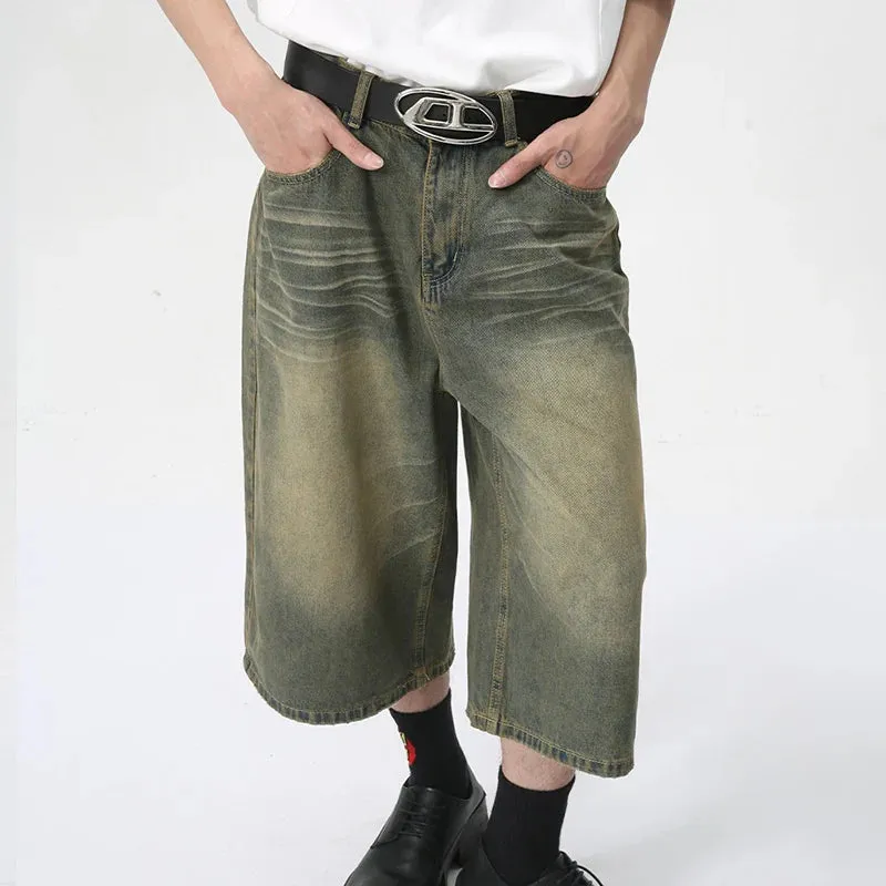 American Style Denim Shorts High Street Straight Calf-Length Pants Summer Men Jeans New Fashion Men's Clothing 9C5970