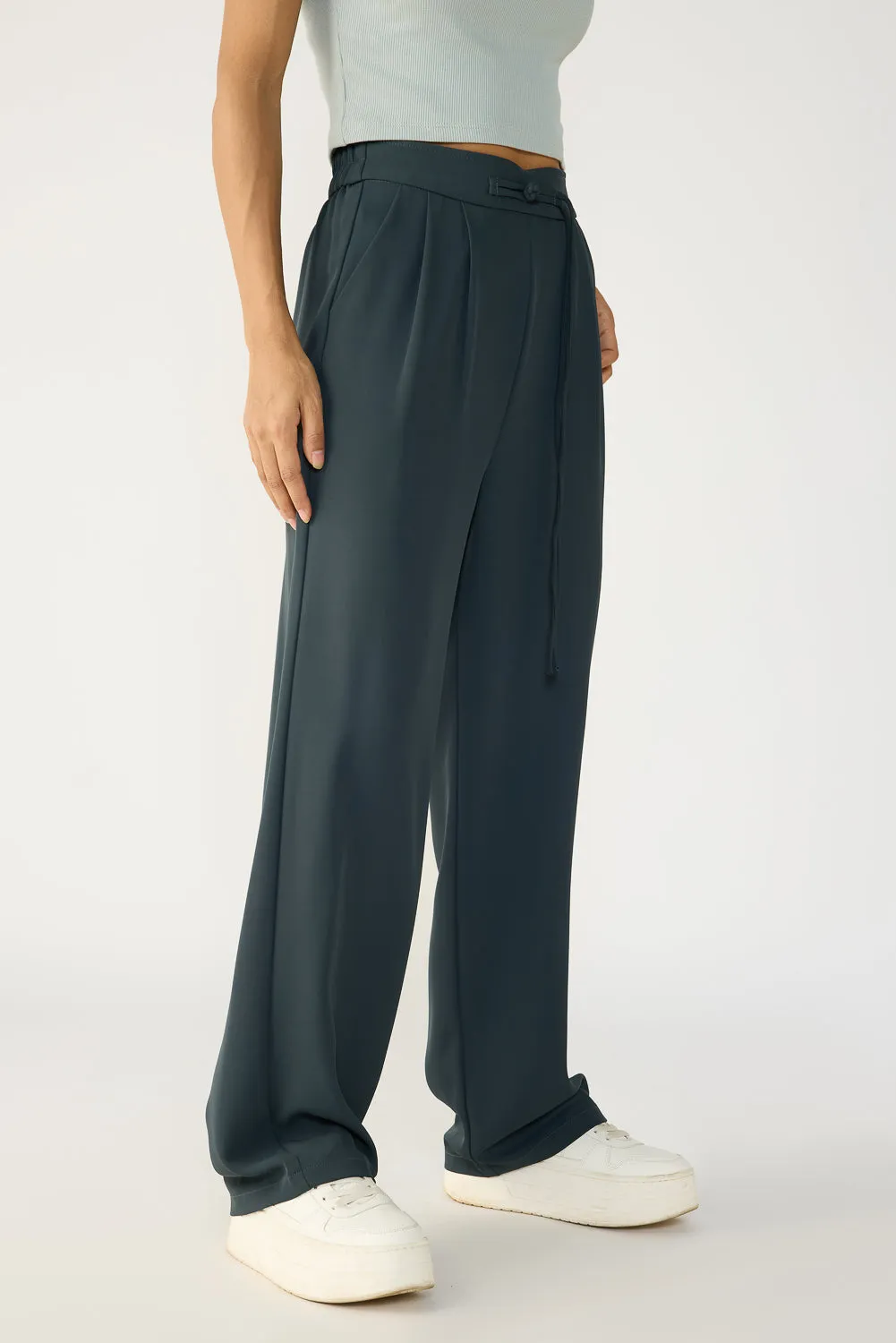 Anchor Grey Knotted Waist Korean Pants