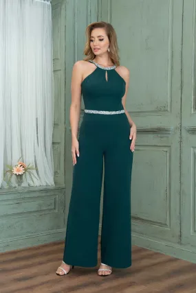 Angelino emerald collar waist stone jumpsuit