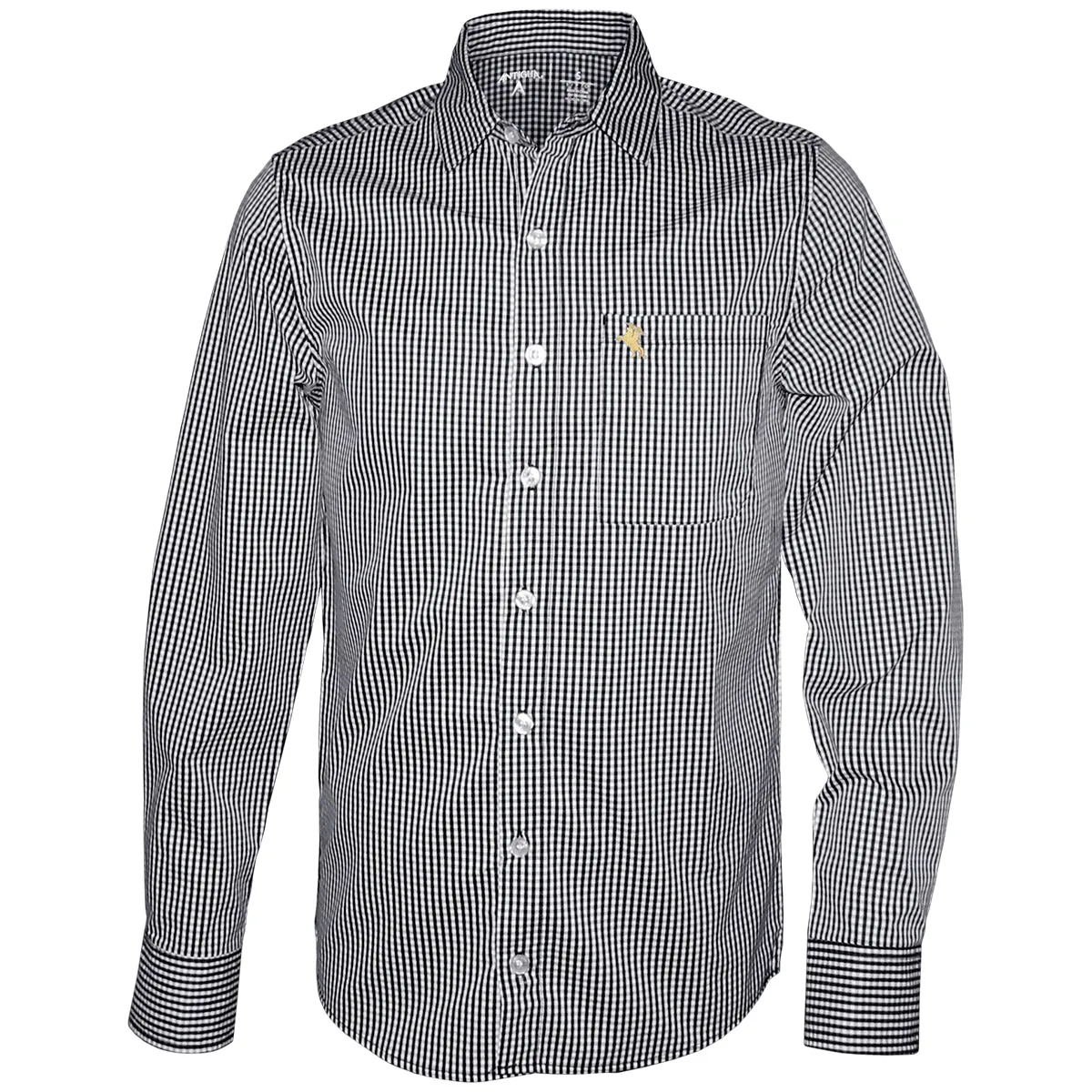 Antigua Men's Unconquered Silhouette Long Sleeve Gingham Woven Shirt - Black/White