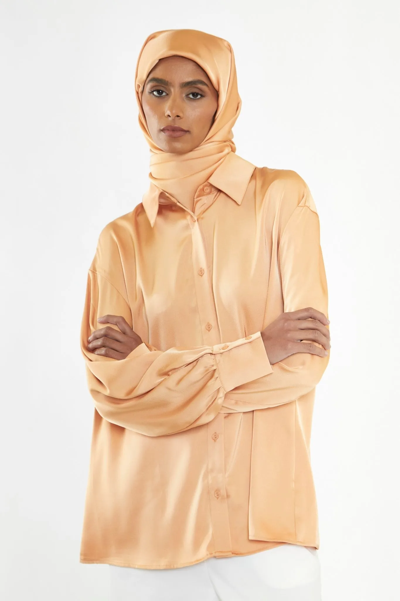 Apricot Satin Long Sleeve Shirt