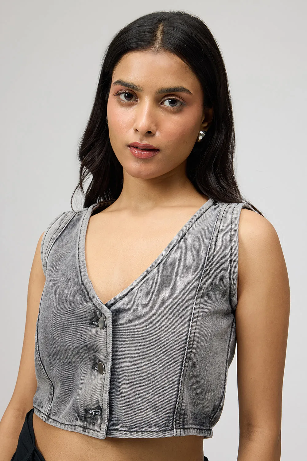 Ash Grey Denim Waistcoat