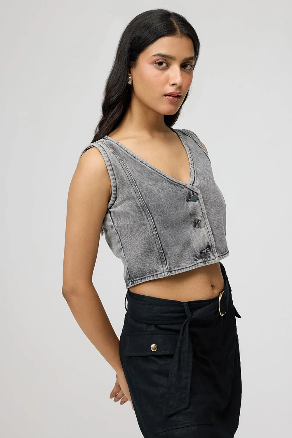 Ash Grey Denim Waistcoat