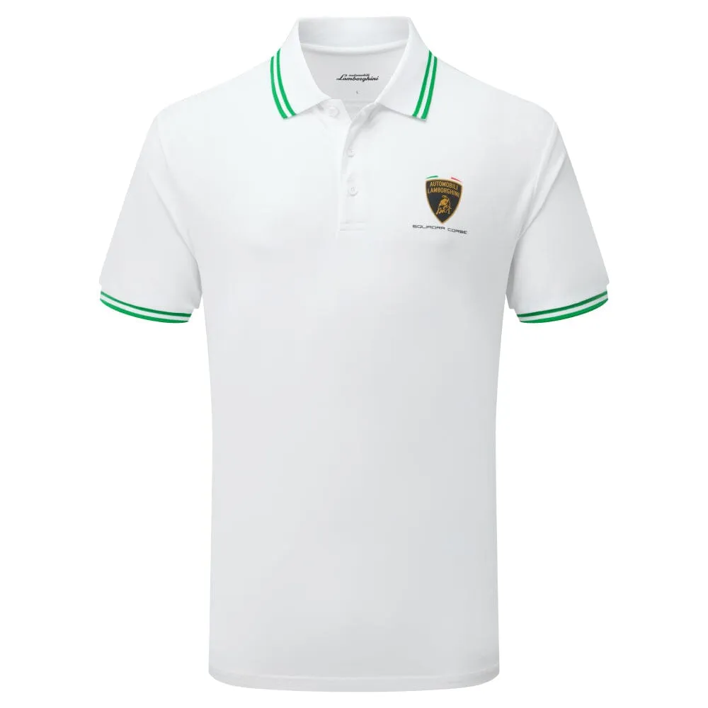 Automobili Lamborghini Squadra Corse Men's Travel Polo Shirt - Orange/White/Green