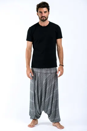 Aztec Stripes Drop Crotch Men's Harem Pants in Black