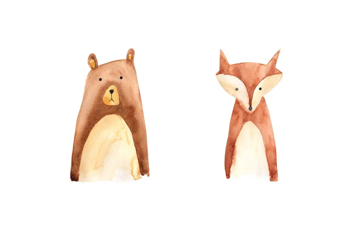 Bear & Fox | Kids Woodland Animal Print Set | Canvas Wall Art Decor