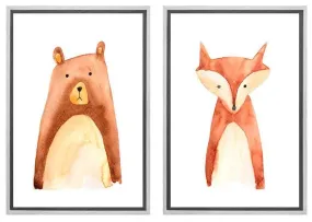 Bear & Fox | Kids Woodland Animal Print Set | Canvas Wall Art Decor