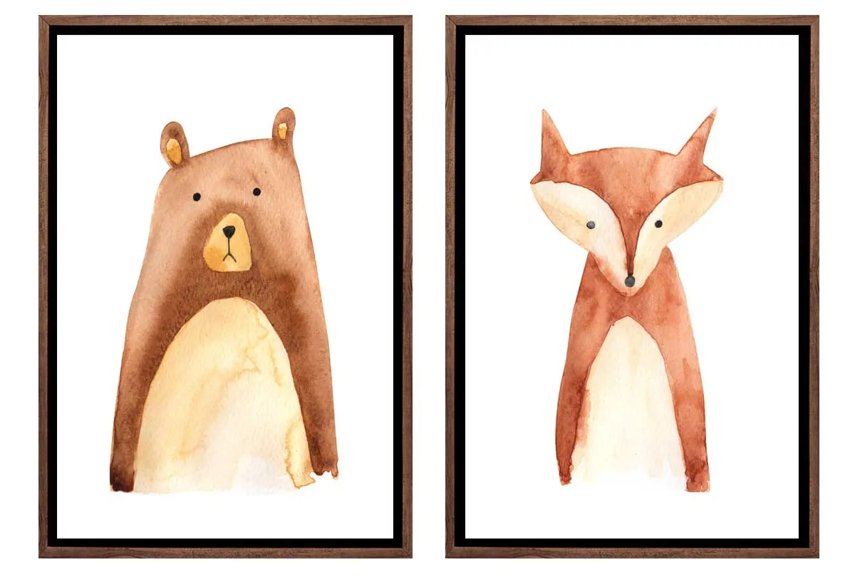 Bear & Fox | Kids Woodland Animal Print Set | Canvas Wall Art Decor