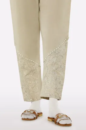 Beige Embroidered Trouser