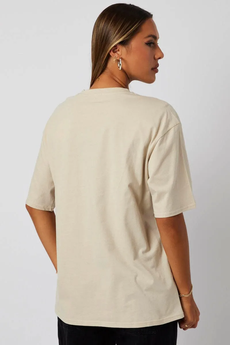 Beige Graphic Tee Short Sleeve