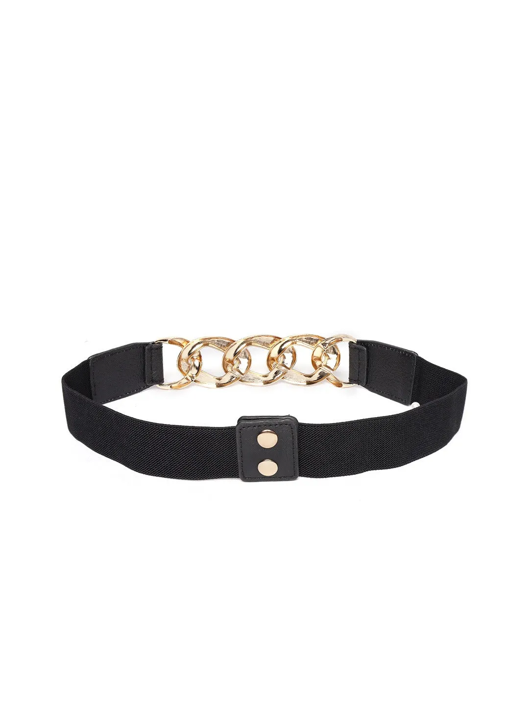 Berrylush Women Black Elastic Strap Chain Buckle Belt