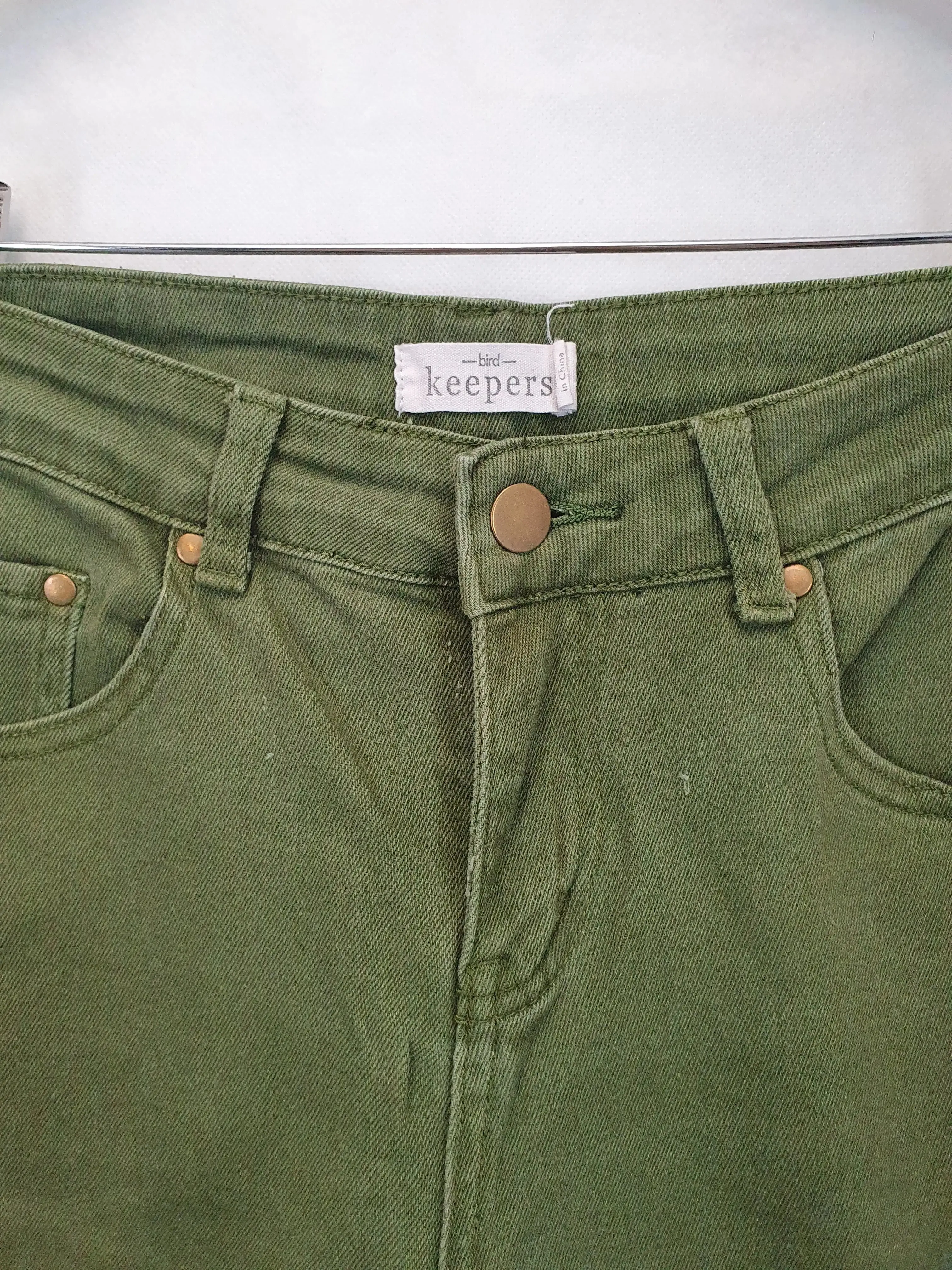 Bird Keepers Army Green Denim Jeans Size 8