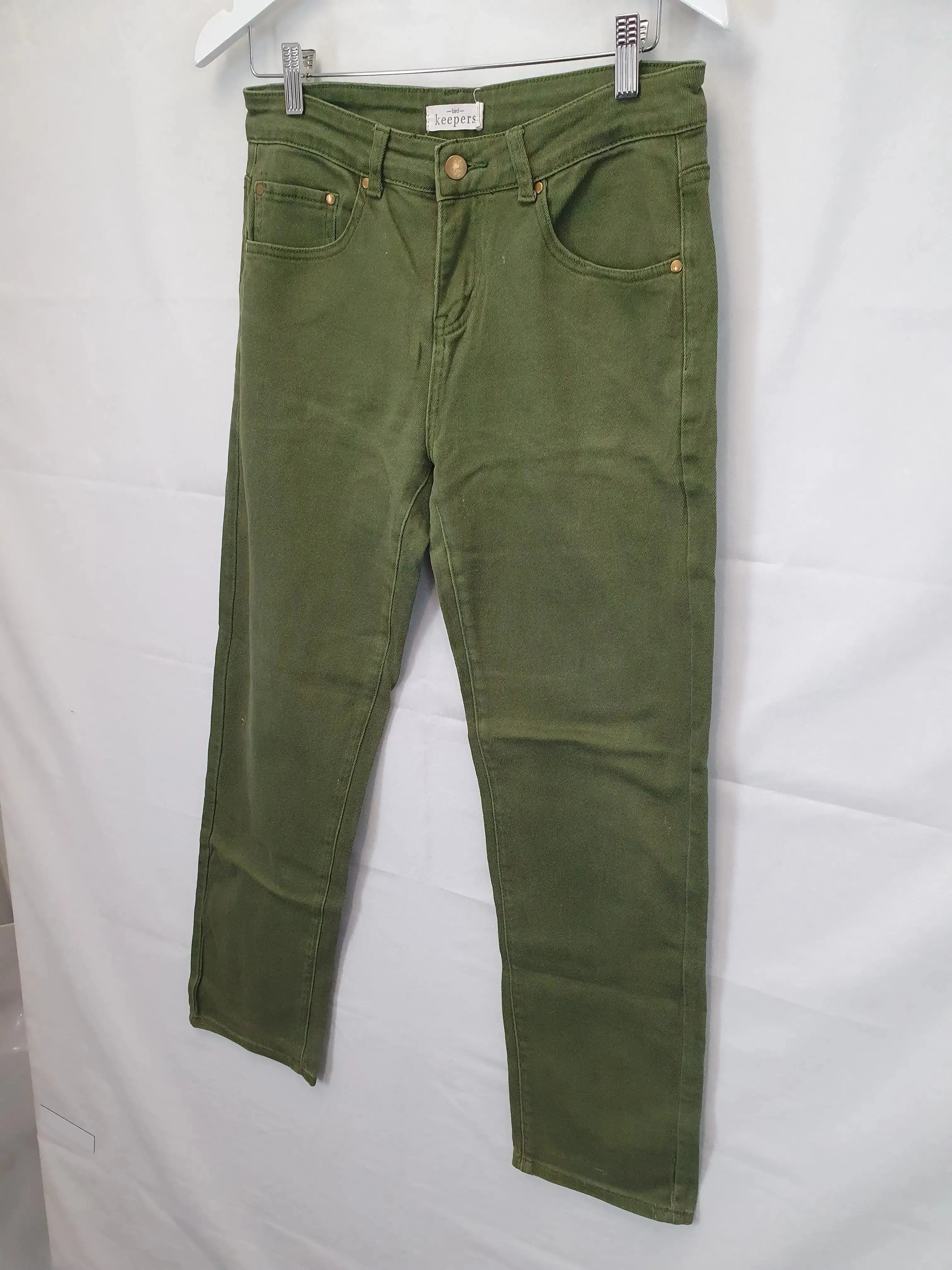 Bird Keepers Army Green Denim Jeans Size 8