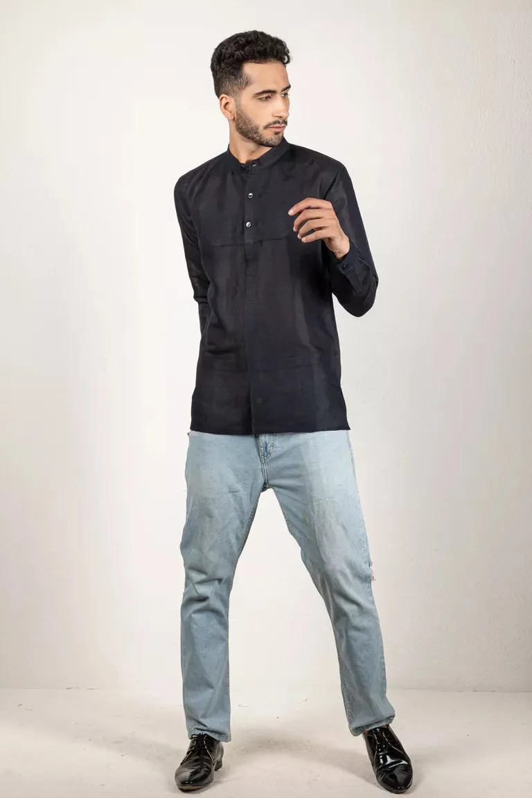 Black Cotton Linen Shirt