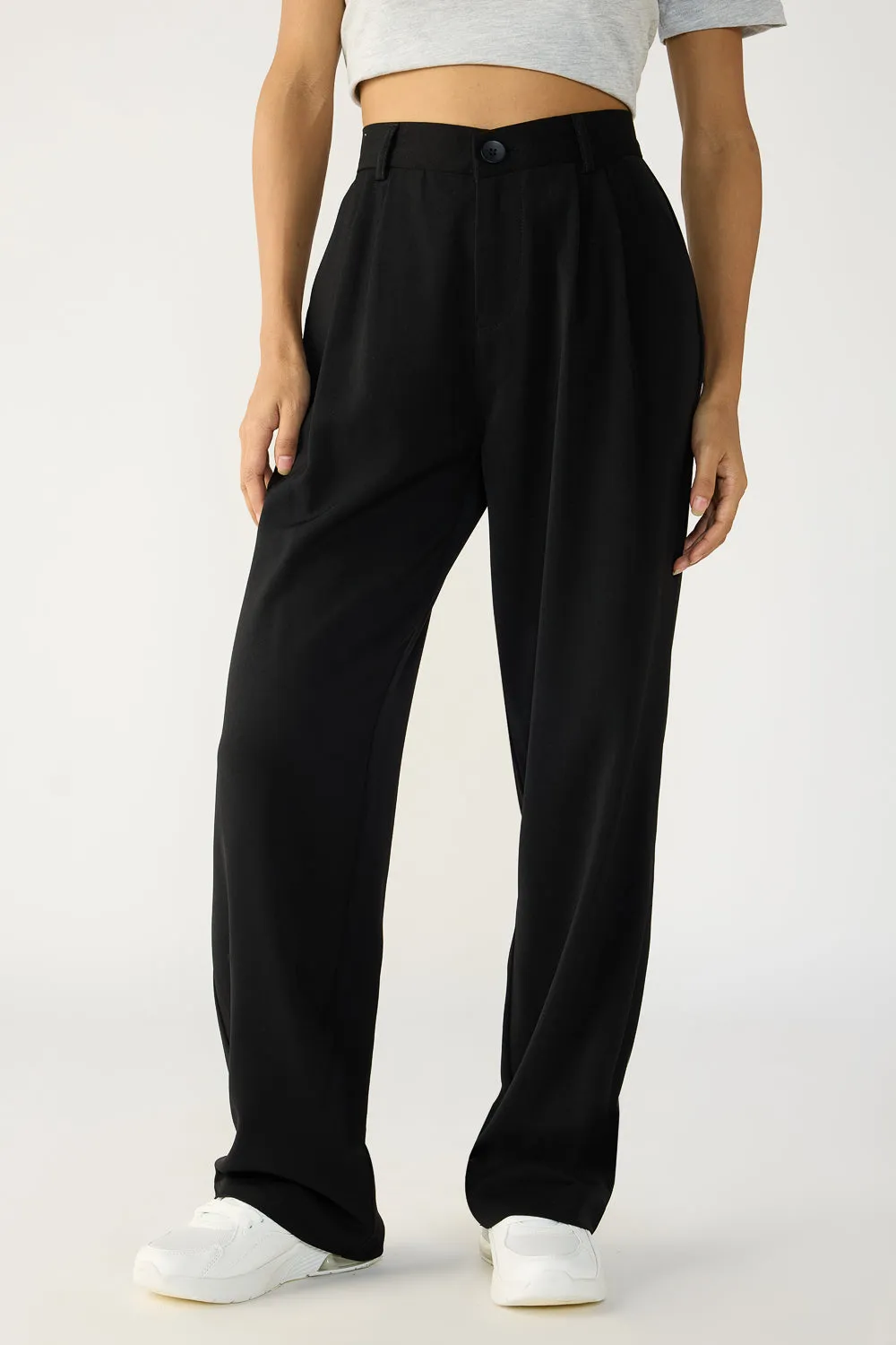 Black Double Pleated Korean Pants