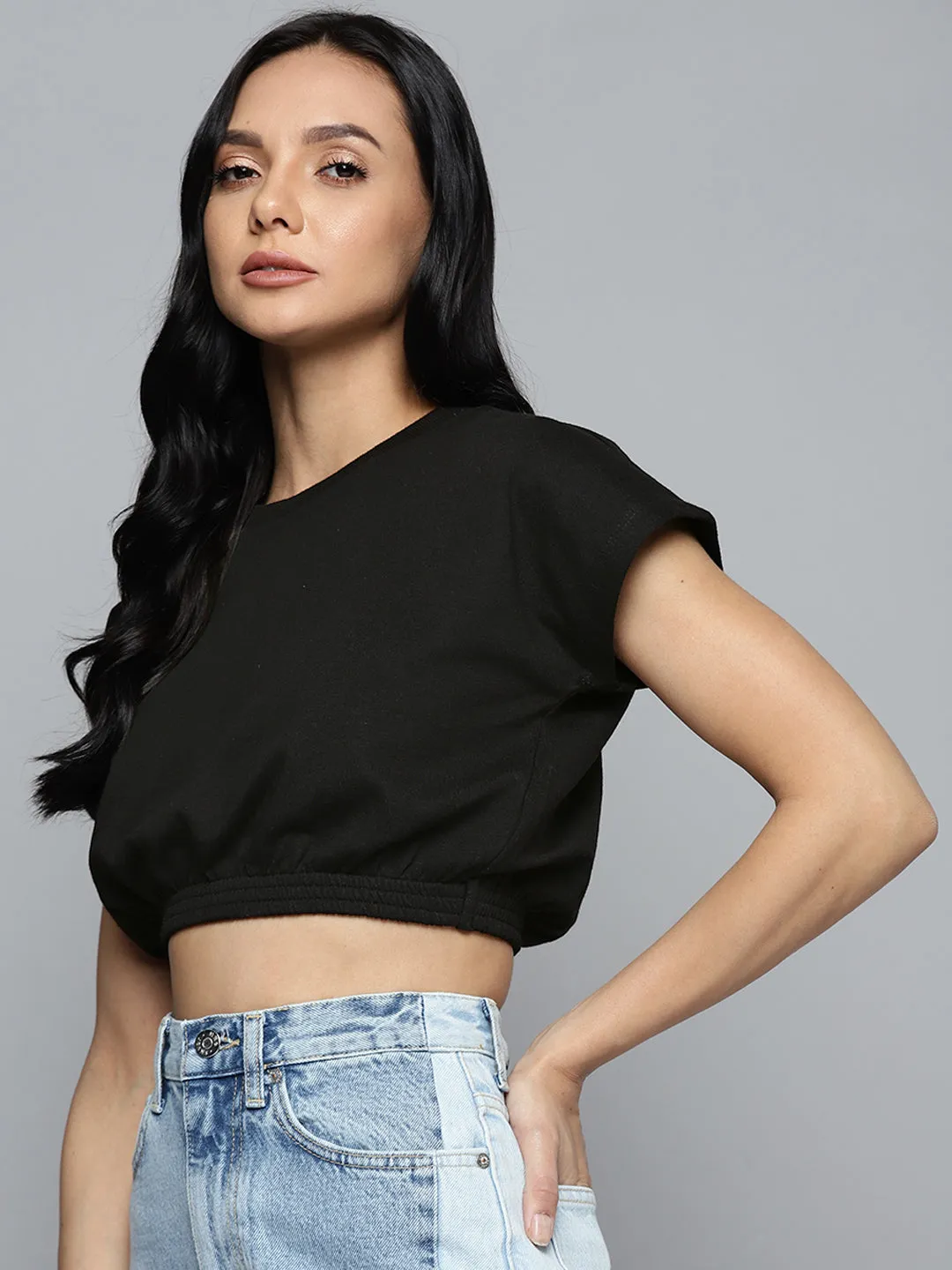 Black Terry Drop Shoulder Crop Vest