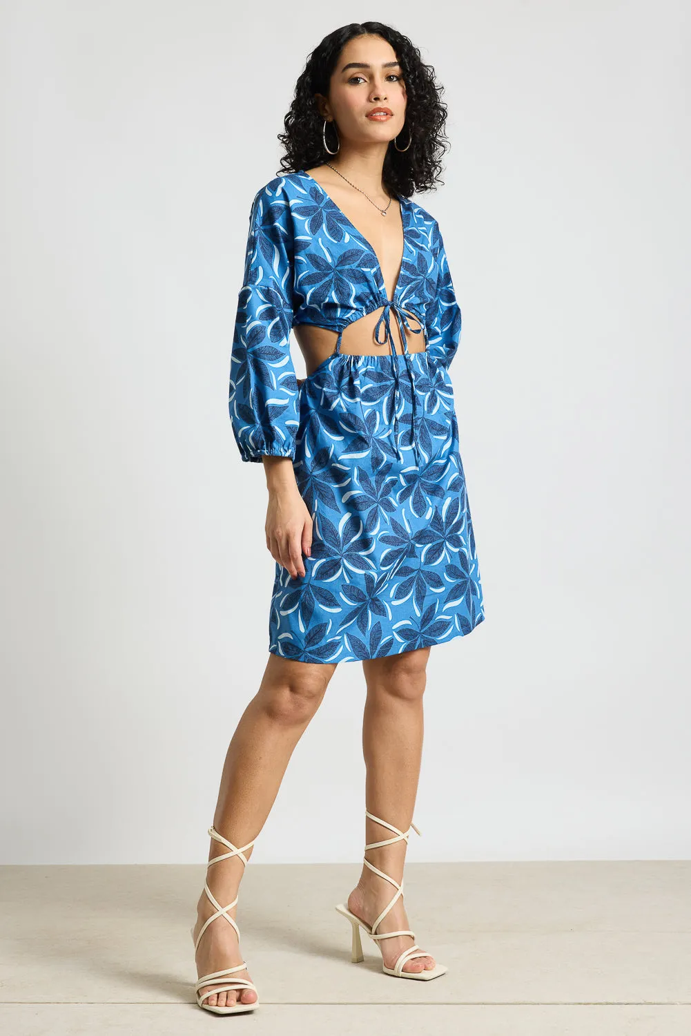 Blue Printed Poplin Dress