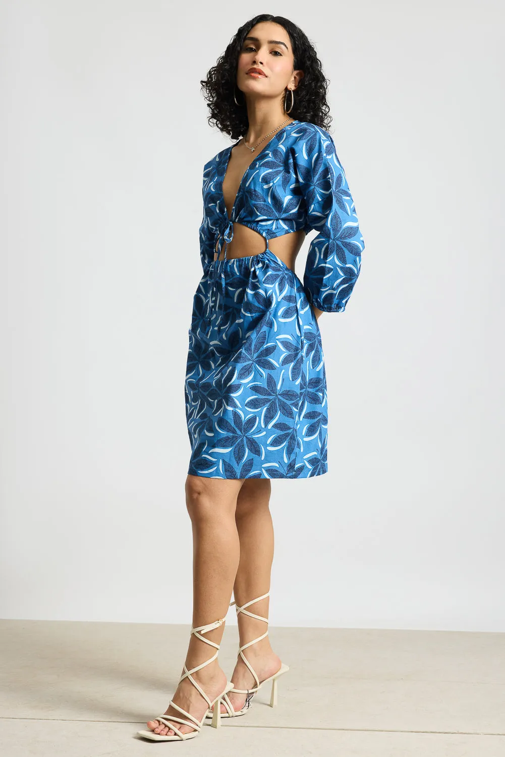 Blue Printed Poplin Dress