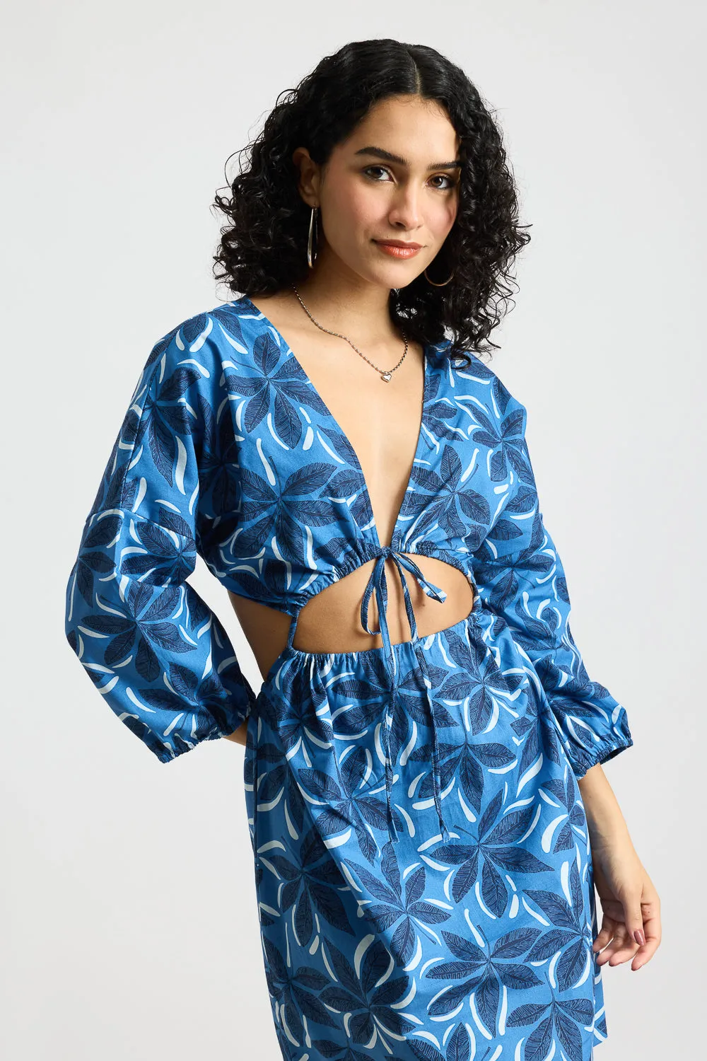 Blue Printed Poplin Dress