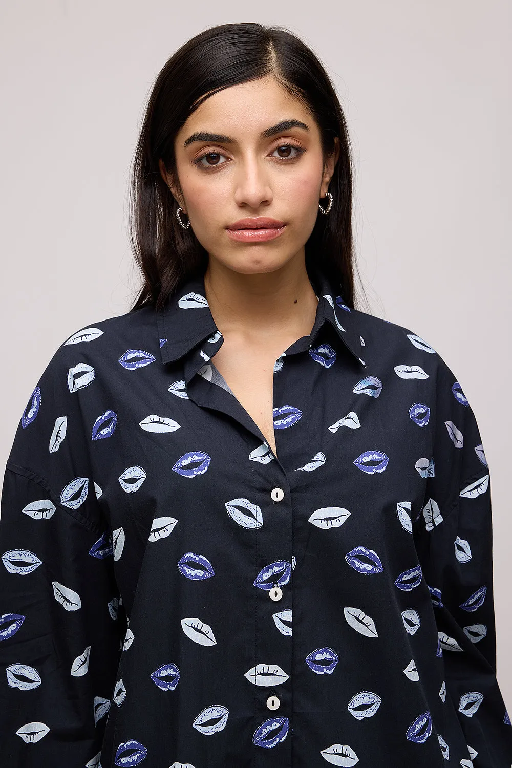 Blue Printed Poplin Shirt