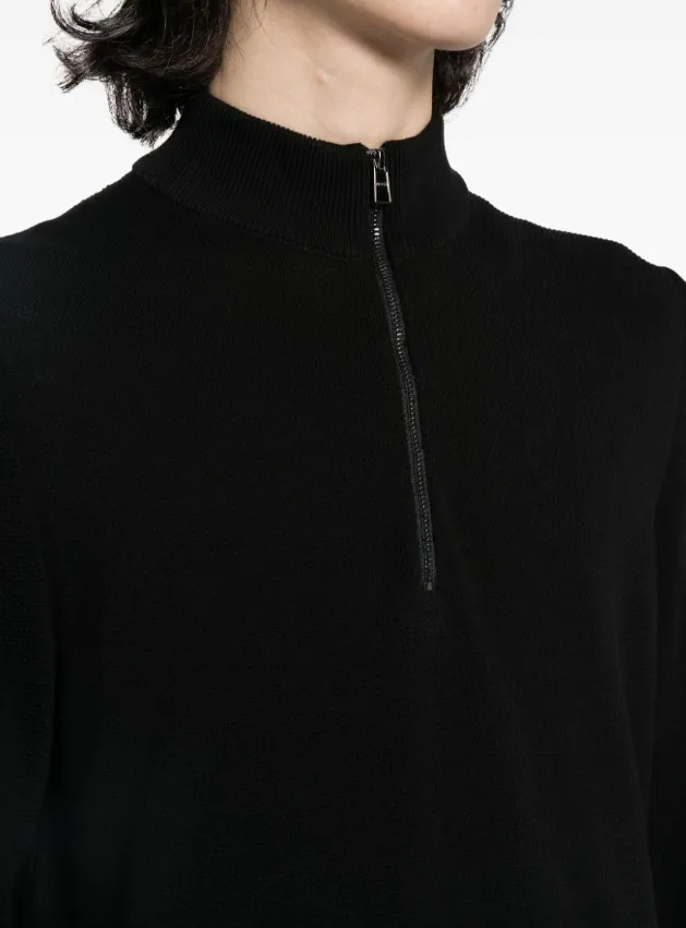 BOSS zip-neck sweater in micro-structured cotton