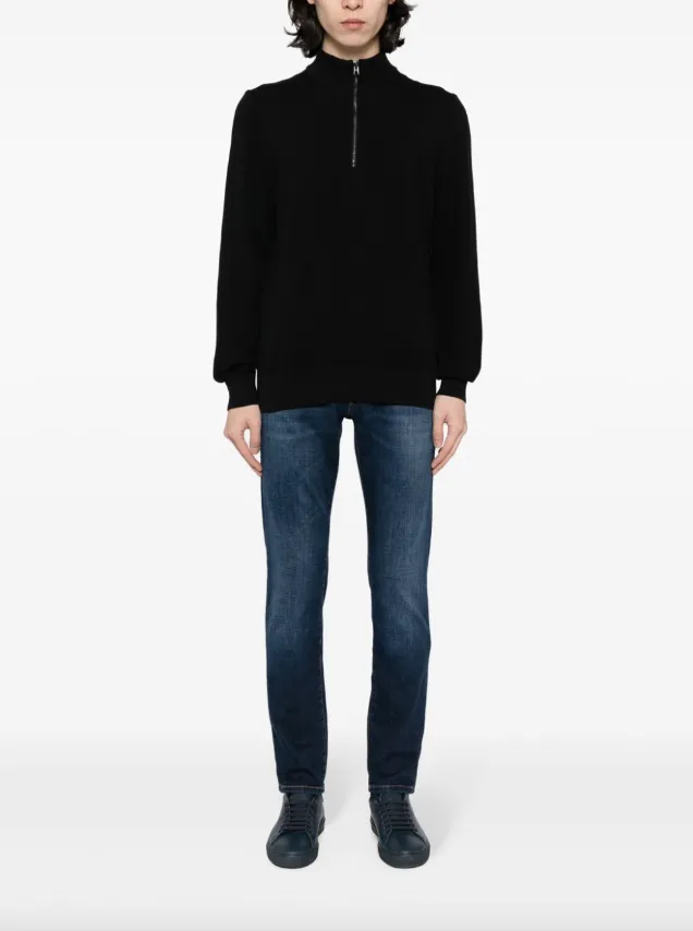 BOSS zip-neck sweater in micro-structured cotton