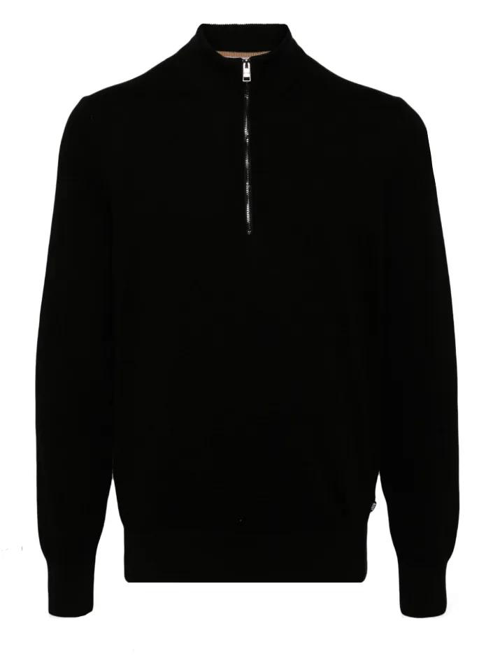 BOSS zip-neck sweater in micro-structured cotton