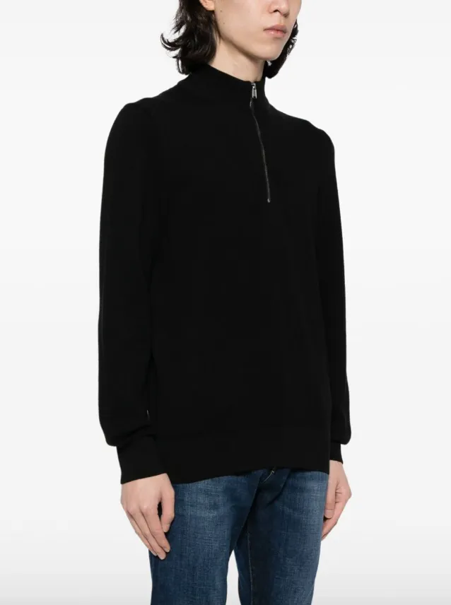 BOSS zip-neck sweater in micro-structured cotton