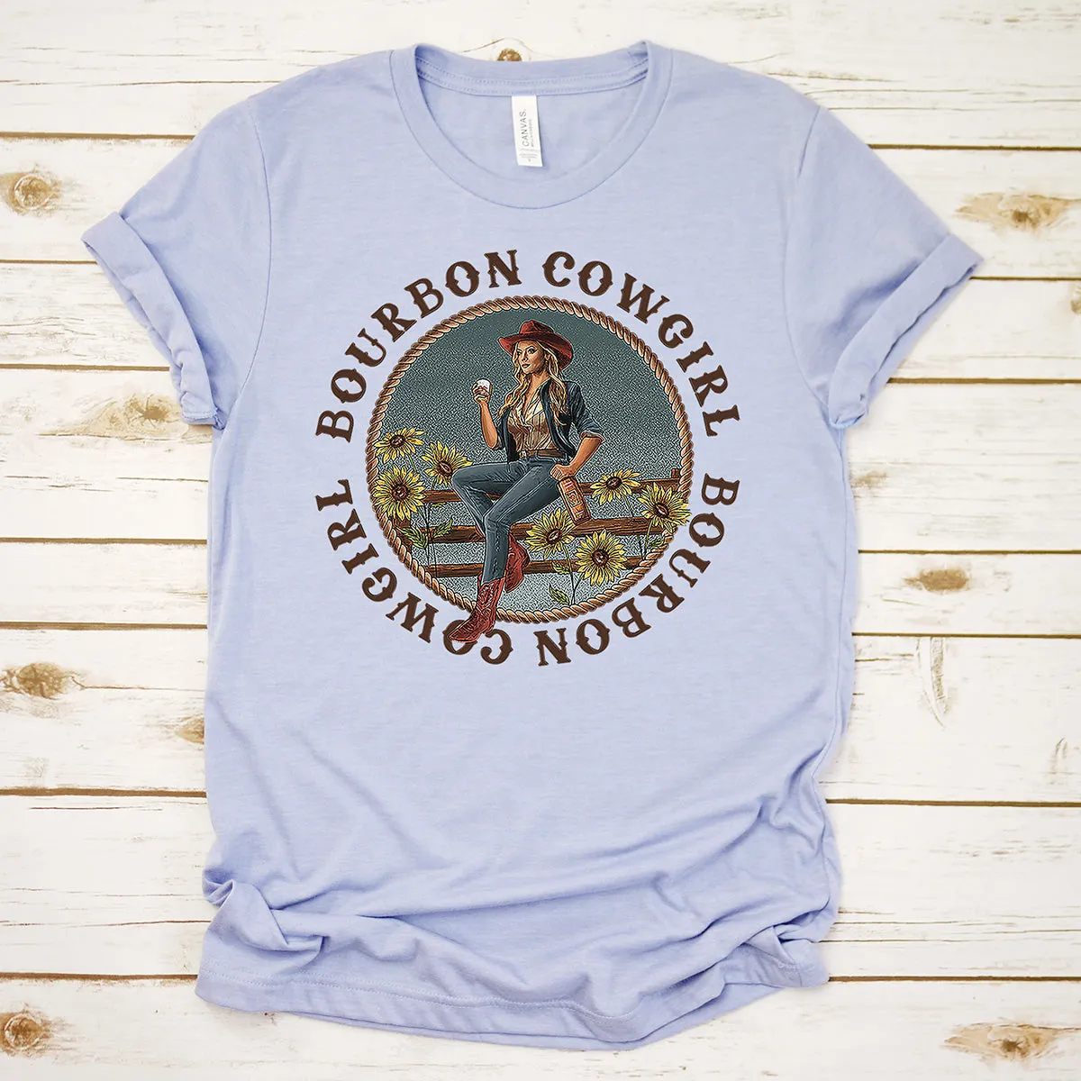 Bourbon Cowgirl Logo Heather Blue Tee Shirt - Bourbon Cowgirl