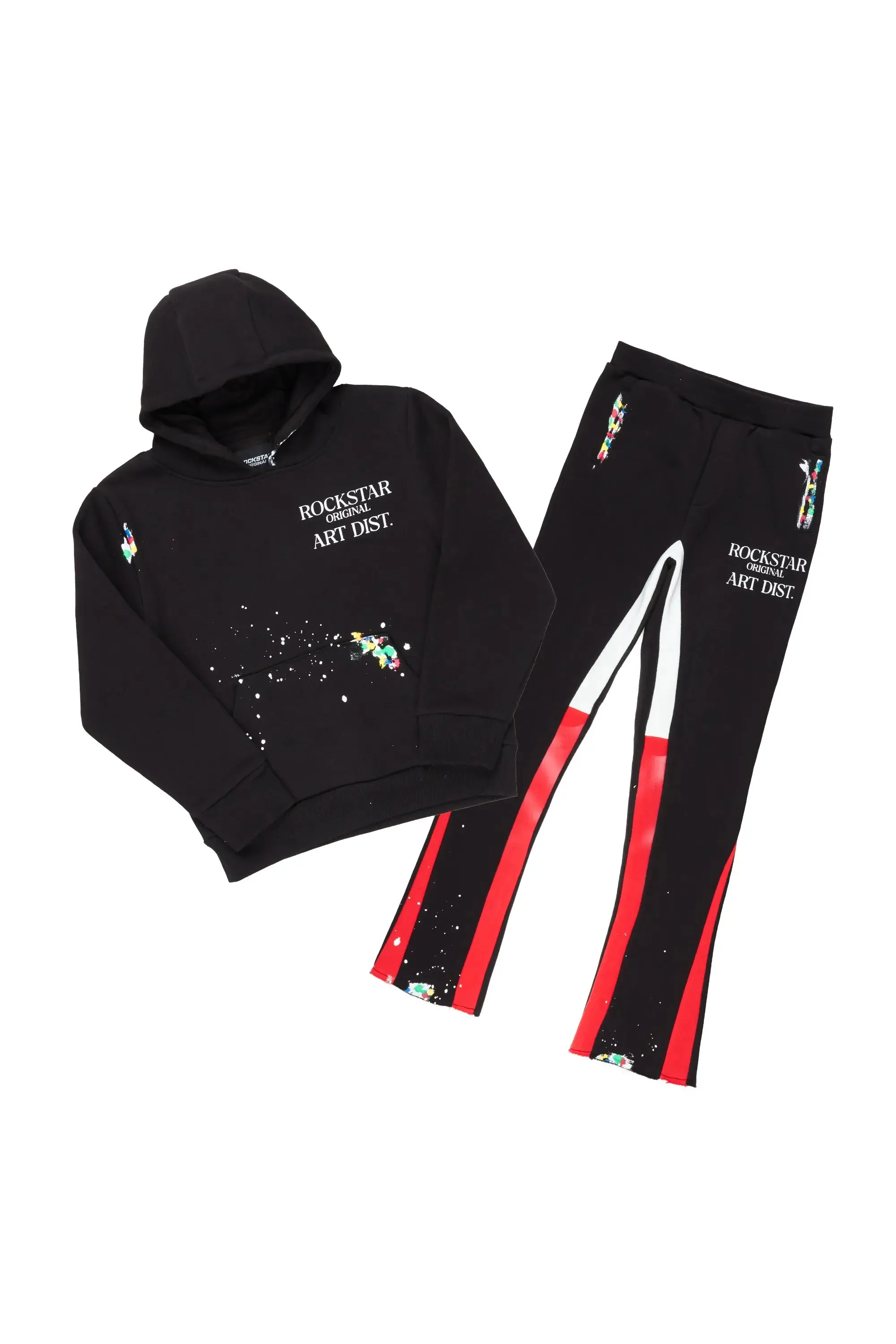 Boys Art Dist. Black/Red Hoodie Stacked Flare Track Set